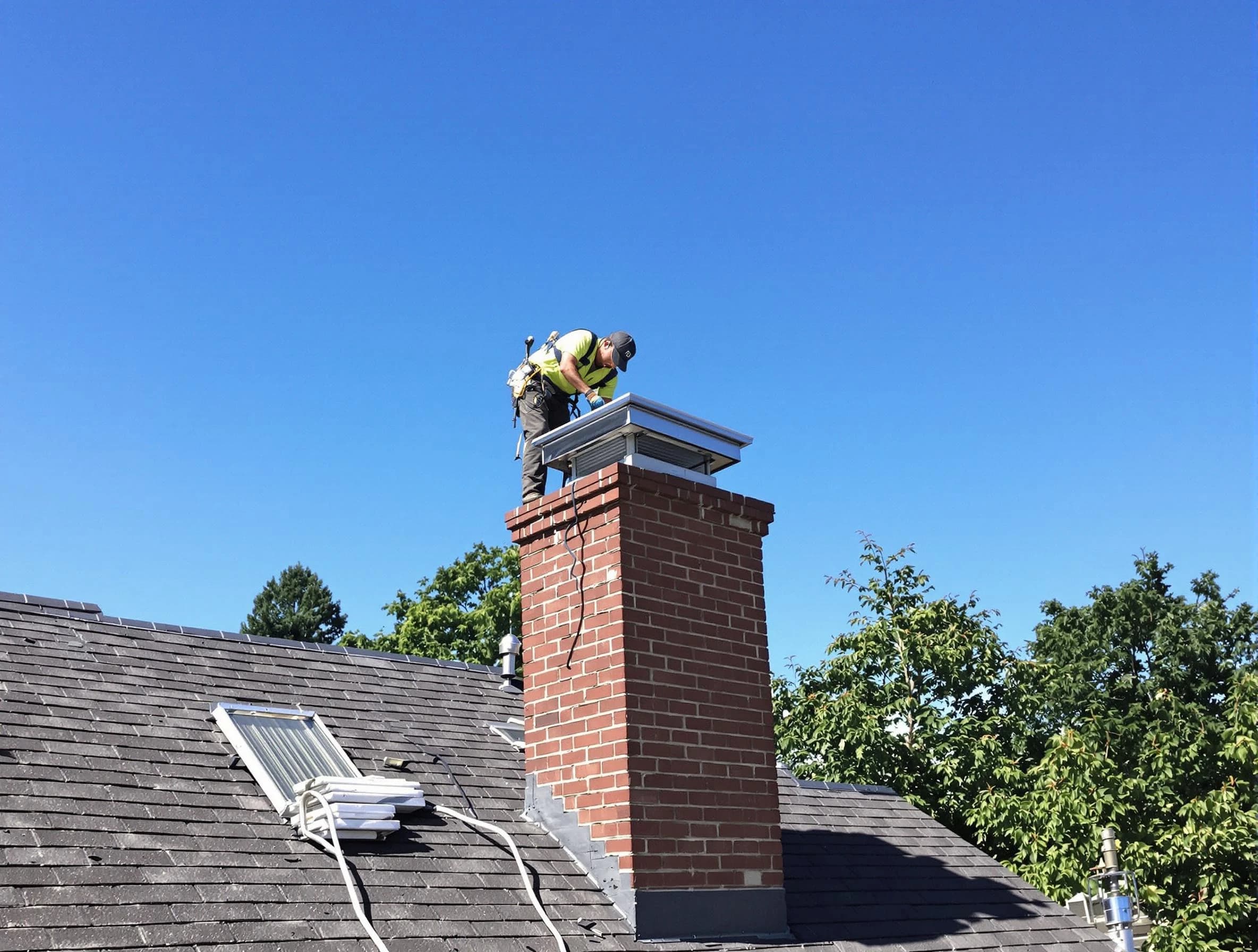 Rockwood Chimney Sweep technician measuring a chimney cap in Rockwood, VA