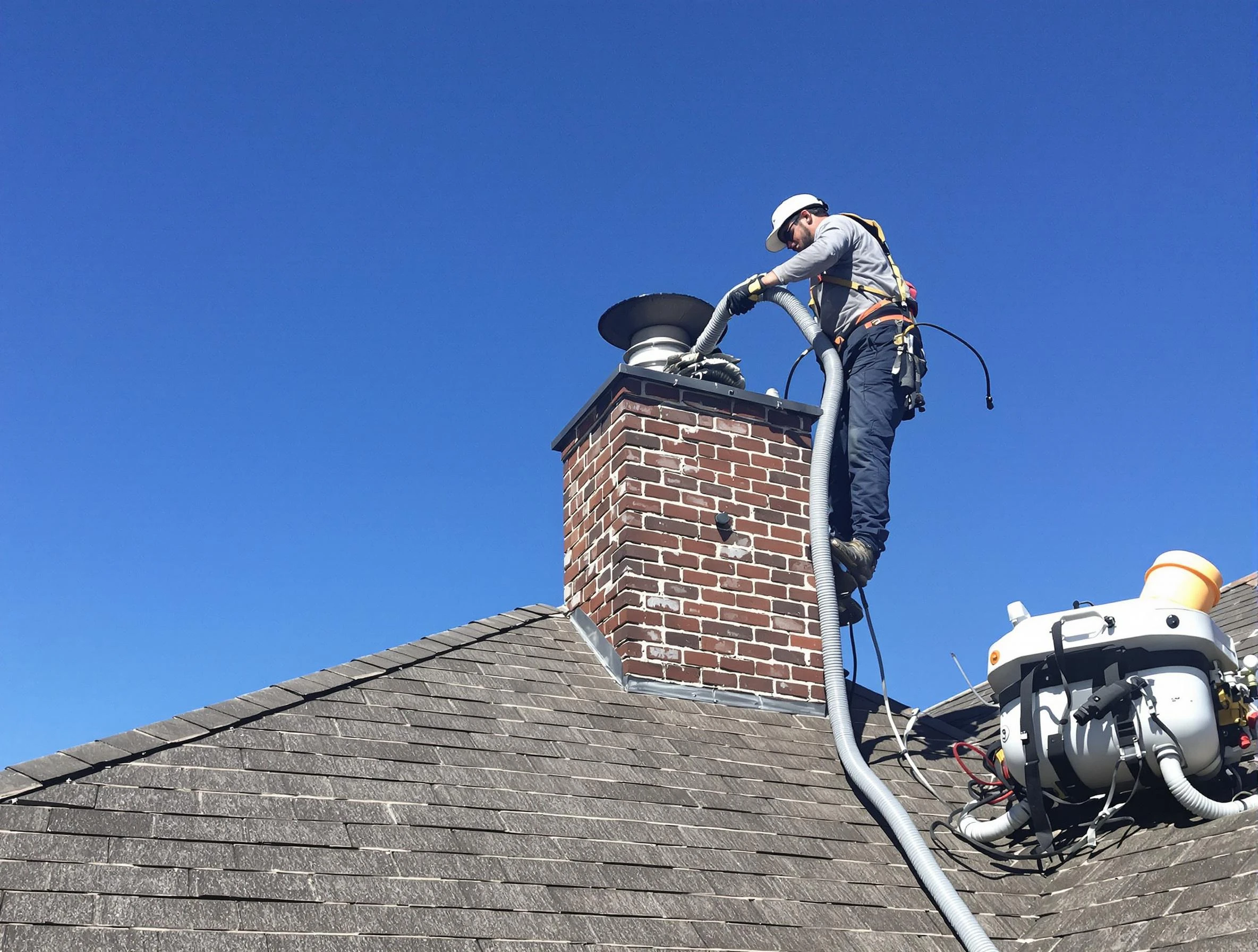 Dedicated Rockwood Chimney Sweep team member cleaning a chimney in Rockwood, VA