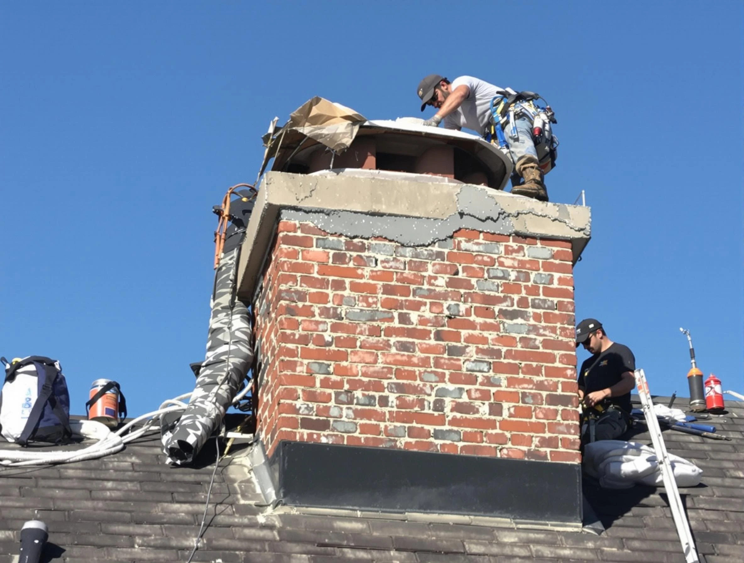 Rockwood Chimney Sweep installing a custom chimney crown in Rockwood, VA