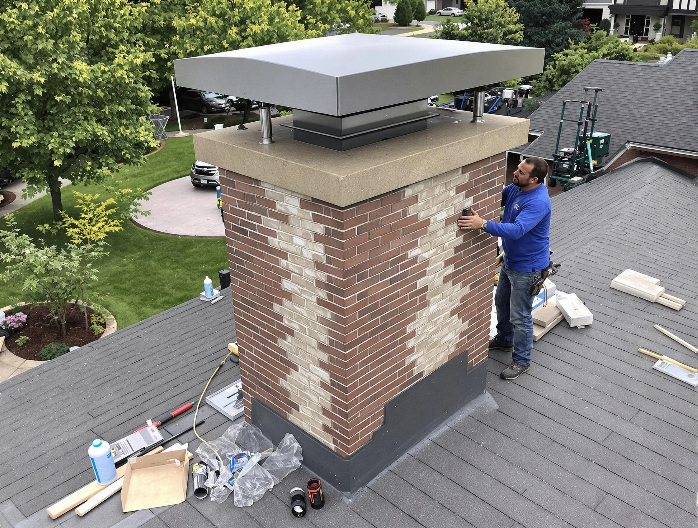 Rockwood Chimney Sweep team working on a custom chimney remodel in Rockwood, VA